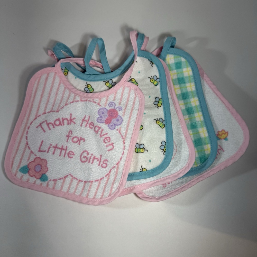 Vintage Baby Bibs Vinyl Backed Lot of 5 Hamco 2004 Y2K Feeding‎ Pink & Blue EUC
